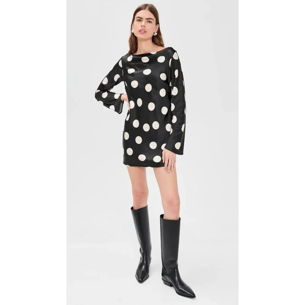 Free People Tigre Printed Mini Dress in Black Combo XSmall New Womens Satin Polk